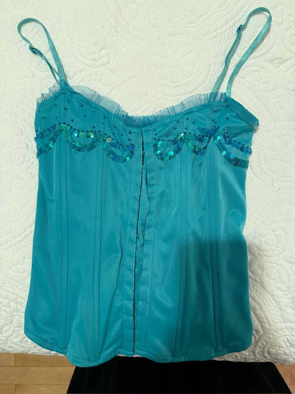 Marciano Y2K blue aqua teal sequin corset top size XS
